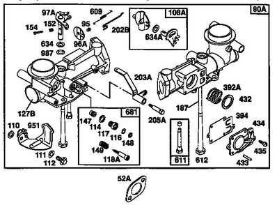 Exploded View-Carburetor Assembly Diagram and Parts List for 135200  Briggs and Stratton Engine
